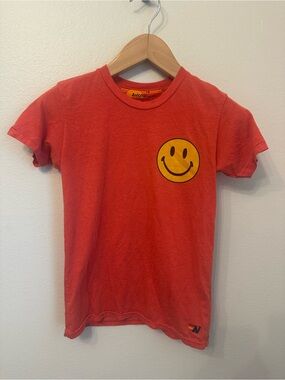 Aviator Nation Kids Red Tee with Yellow Smiley Face Graphic